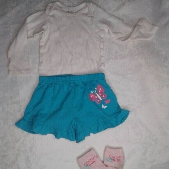 OshKosh Circo Gerber Baby Girl 12 Month Outfits Bundle Onesie Shorts Socks Teal - Picture 2 of 9
